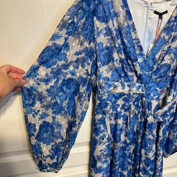 NWT Alex Marie Blue Floral Long Sleeve Dress sz 16 - Picture 3 of 4